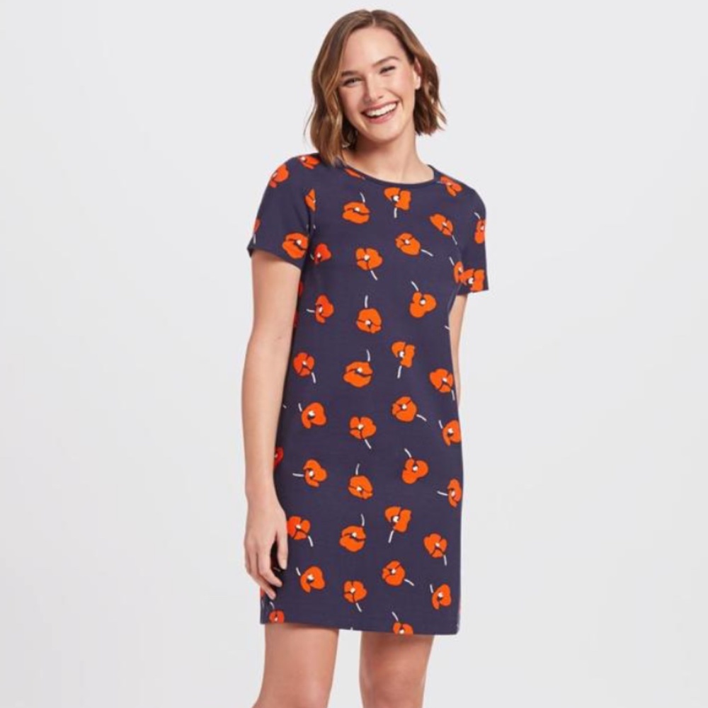 Draper James Navy Shift Dress with Orange Floral Print
